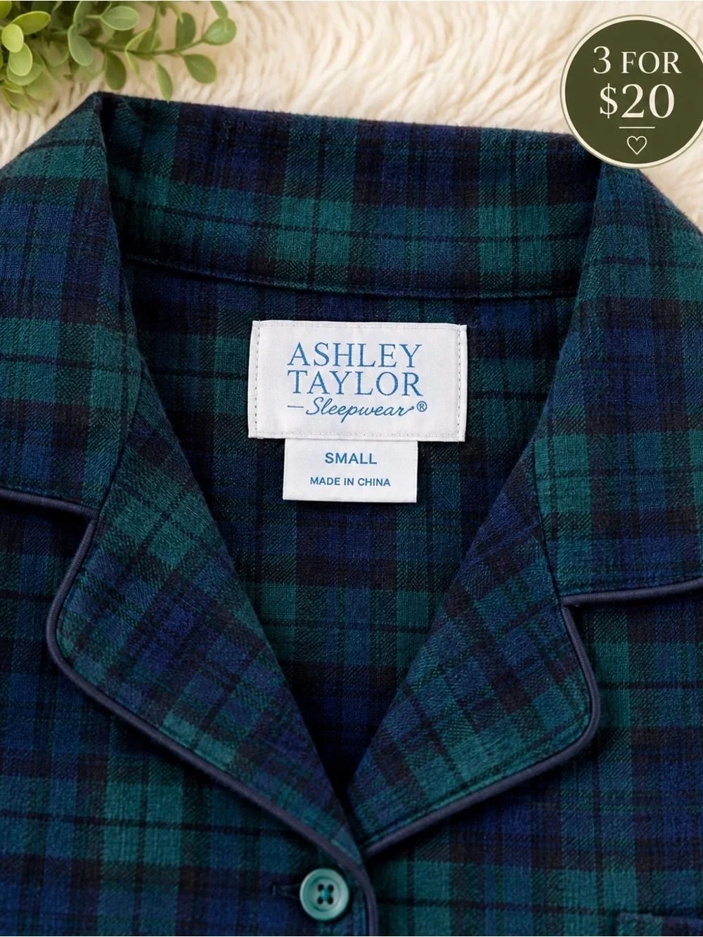 Ashley Taylor Classic Sleepwear Plaid Pajama Set Size Small | 3 for $20